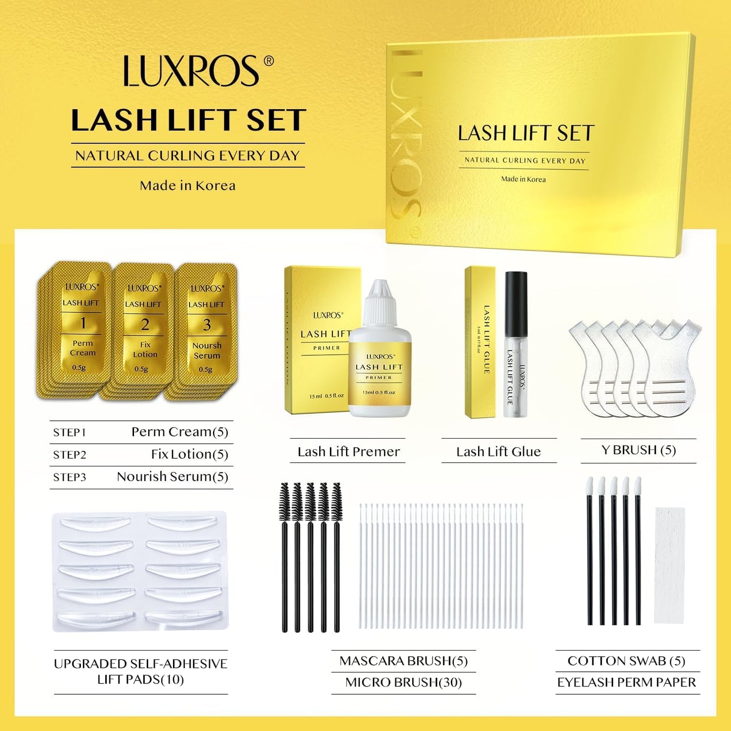 Lash Lift Kit for Eyelash Lamination: Made in Korea Professional Eyelash Perm Kit - Natural Lifting & Curling Salon Quality at Home