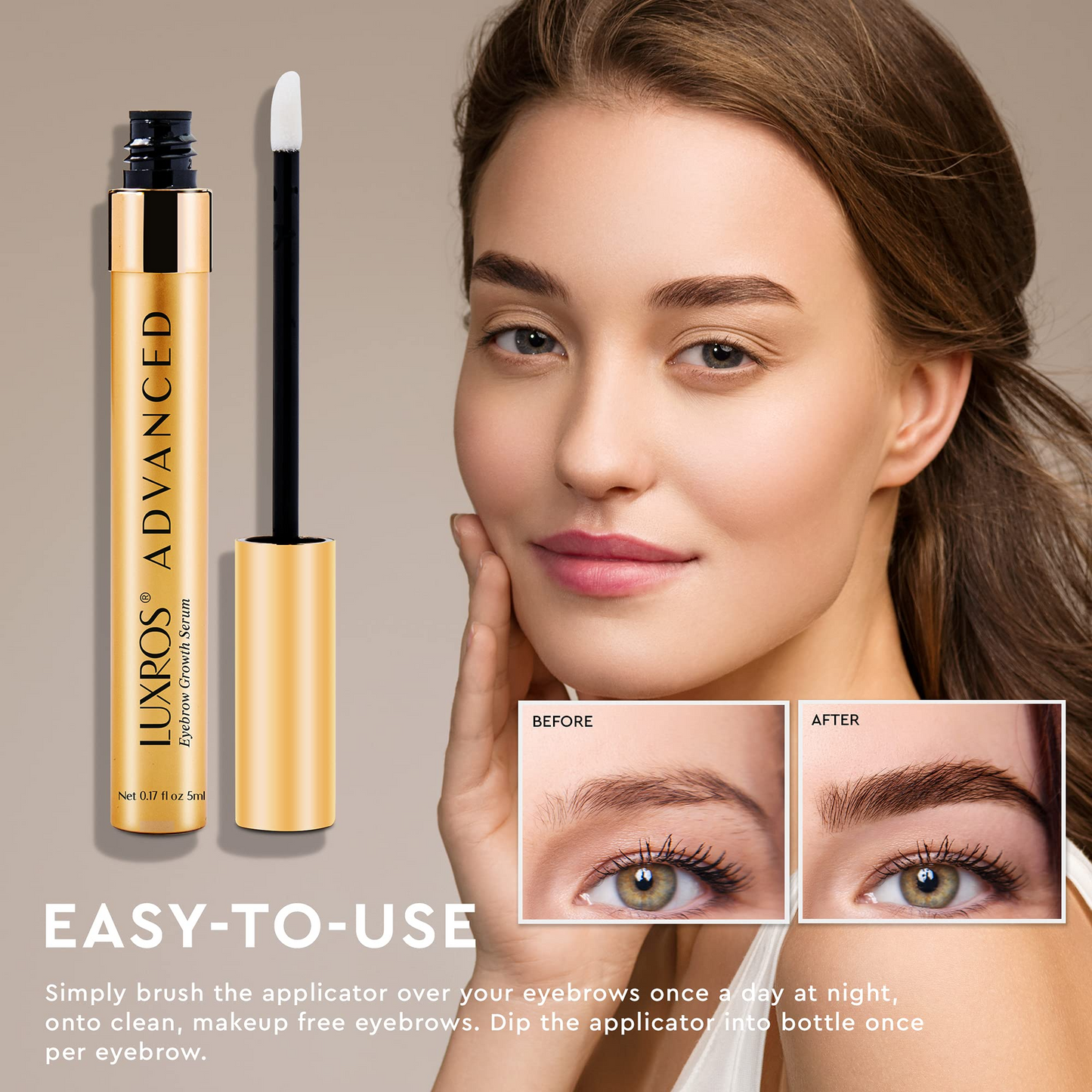 LUXROS Eyebrow Serum, Eyebrow Enhancer Serum, Eyebrow Boost Serum for Longer, Thicker Healthier Brows, Made in USA, 5ml 6 Month Supply